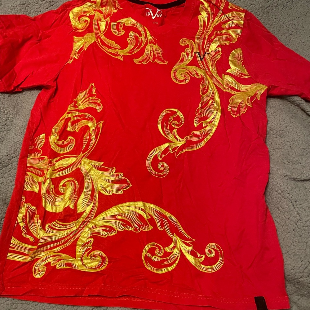 Men's Red and Gold Graphic Shirt